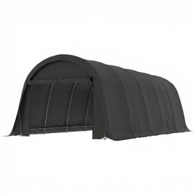 12' x 23.6' Heavy Duty Carport, UPF50+ Portable Garage Car Canopy Tent with Galvanized Frame, Large Door, Dark Gray