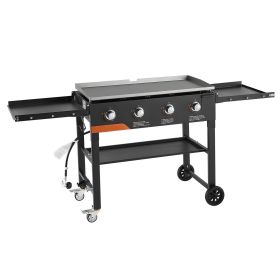 Gas Griddle, 4-Burner Flat Top Grill, 36 inch Grill Plate Foldable Propane Griddle with Wheels, 60000 BTU Outdoor Flat Top Grills for Pan-Frying