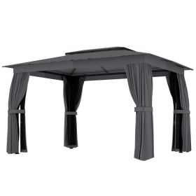 10' x 12' Outdoor Patio Gazebo, Soft Top Gazebo Canopy Shelter with Curtains, Netting, Steel Frame, Hooks, Dark Gray (Option: Dark Gray-2045x385x210 mm)