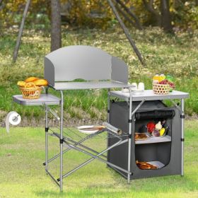 Outdoor BBQ Portable Grilling Table with Windscreen Bag (Color: Gray, select: with 1 Bag)