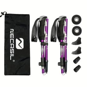 Five Section Folding Trekking Cane For Hiking And Walking - Lightweight 7075 Aluminum, Strong And Durable Outer Lock And High-density EVA Grip (Color: Purple)