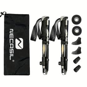 Five Section Folding Trekking Cane For Hiking And Walking - Lightweight 7075 Aluminum, Strong And Durable Outer Lock And High-density EVA Grip (Color: black)